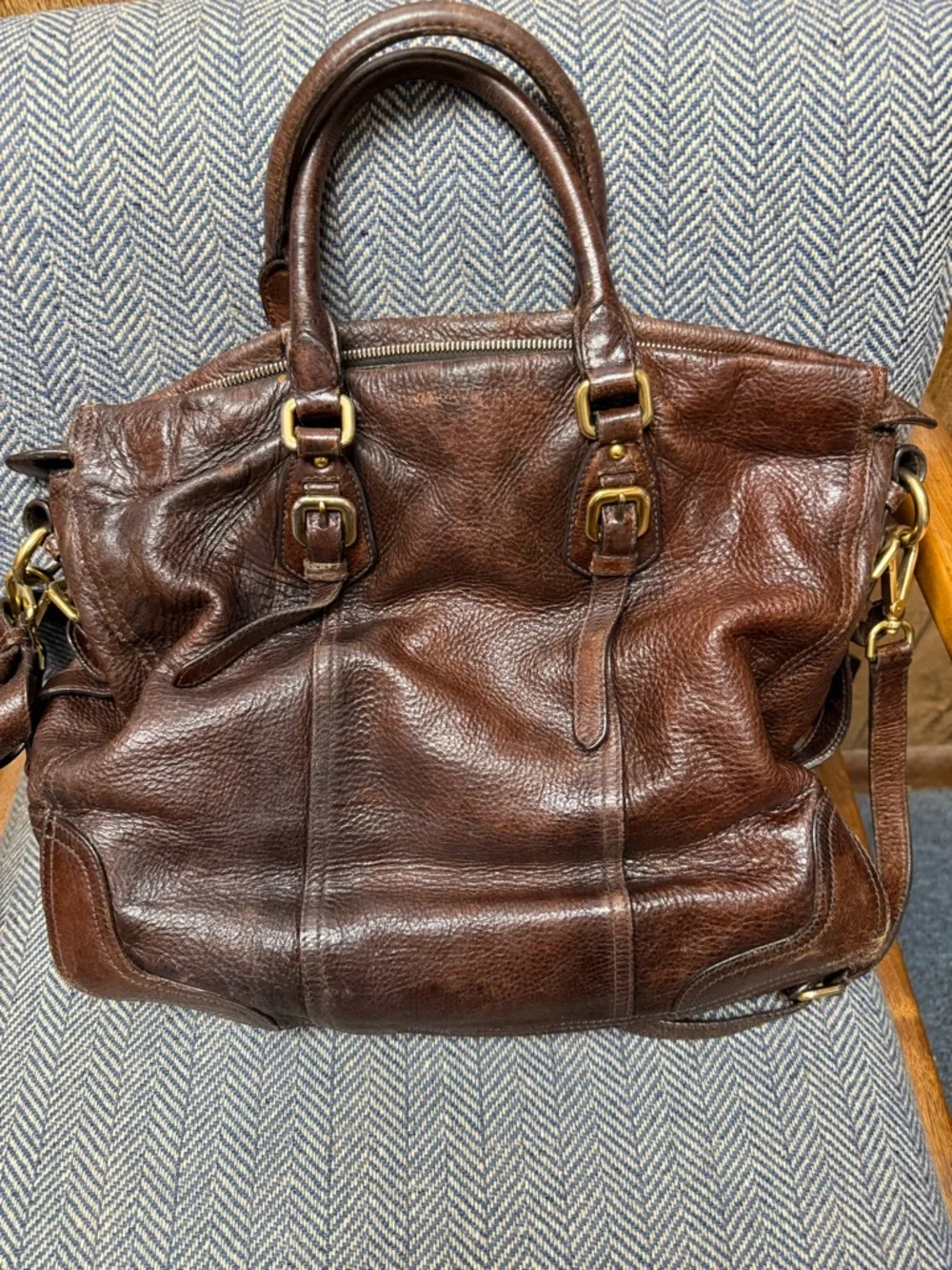 Prada Dark Brown Deerskin Cervo Antik Leather Messenger Bag with Gold Hardware - Picture 2 of 10